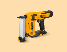 Pistola clavadora inalámbrica en amarillo y negro.
