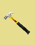 Martillo de construcción con mango negro y cabeza de acero para trabajos de carpintería.