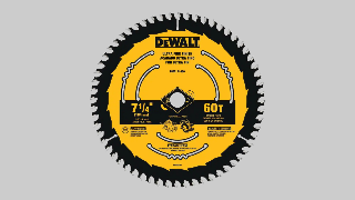 Disco de corte circular amarillo marca DEWALT para herramientas eléctricas.