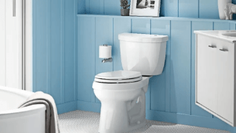 bano elegante con paredes azul claro