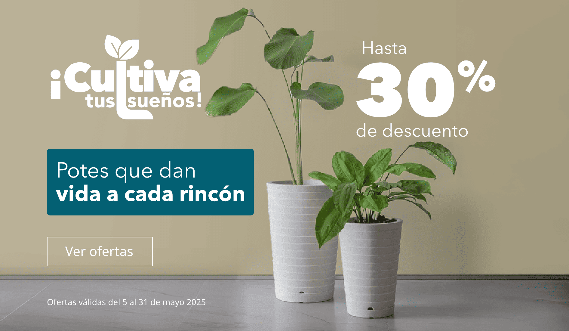 Potes con hasta 30% de descuento para dar vida a cada rincón de tu hogar. ¡Cultiva tus sueños! Válido hasta el 31 de mayo de 2025.